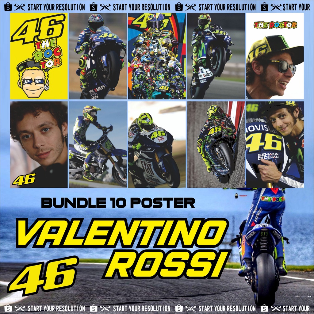 Paket Bundle 10 Poster Valentino Rossi MotoGP - Poster Sport MotoGP - Bahan Tebal Finishing Doff - B