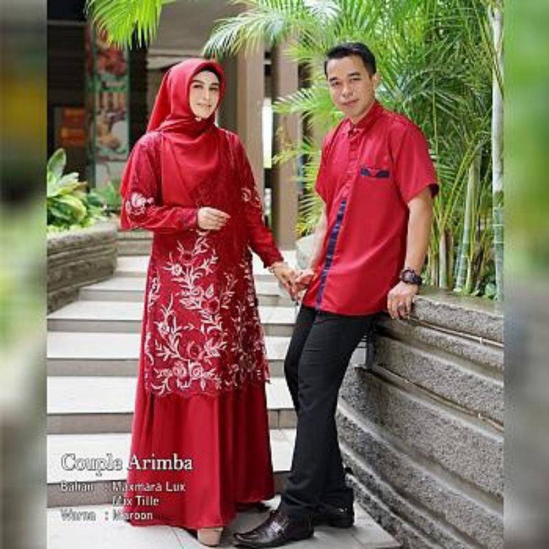 couple pesta brokat tile mutiara mewah cp satin eklusive import sarimbit gamis brukat