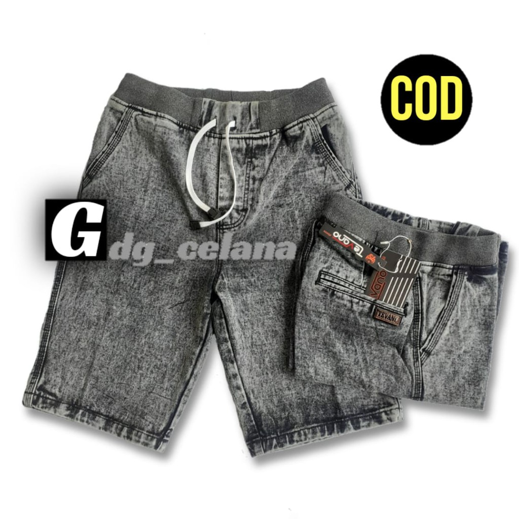 Celana Jeans Rip Pendek Pria Brended Original Tevano Hitam Bluejeans pakai tali pinggang karet