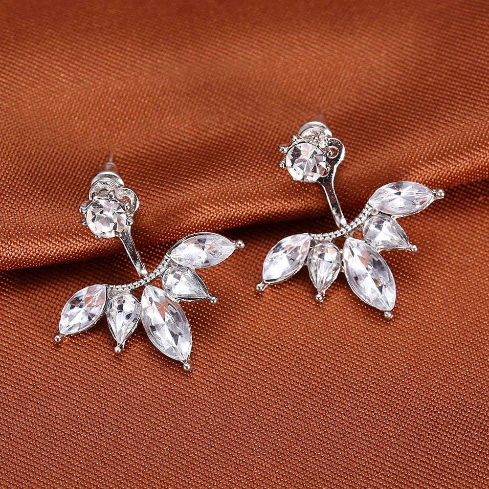 Korean Crystal Ear Cuff Clip Leaf Daisy series Flower Stud Earrings Fashion Jewelry