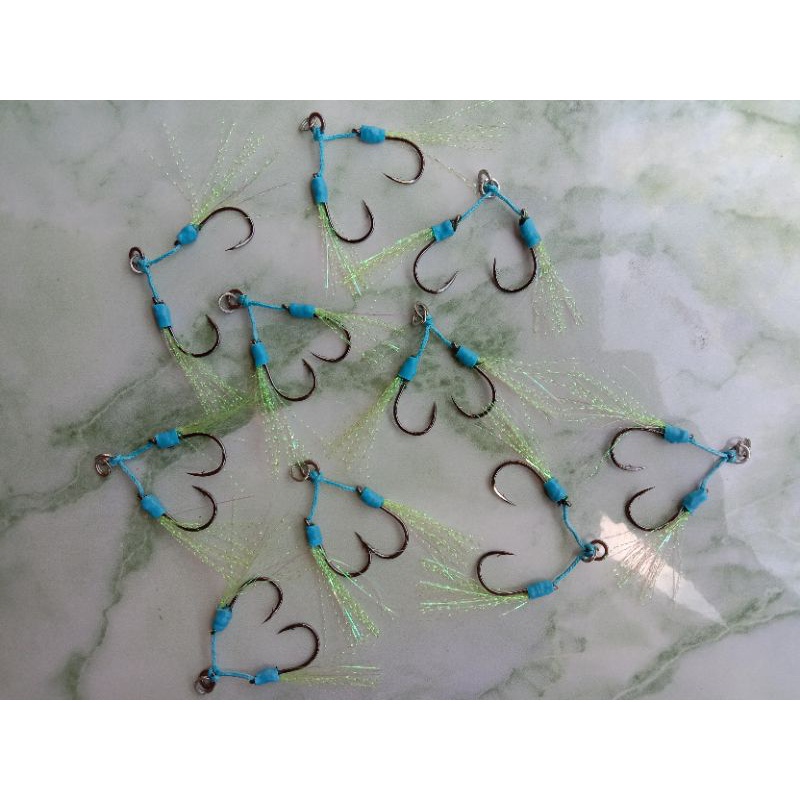Hook double assist metal jig (hook, tali kevlar, solid, split dan bulu - bulu) SE270103