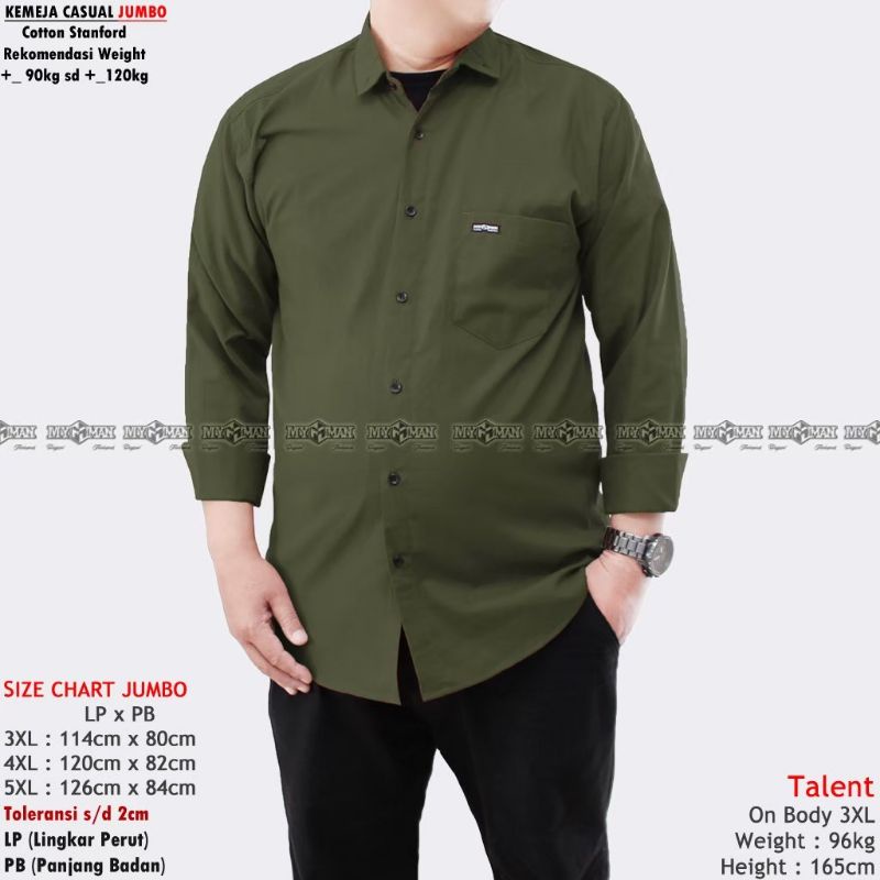 Kemeja formal Pria Jumbo 3XL 4XL 5XL hem polos lengan panjang original myman