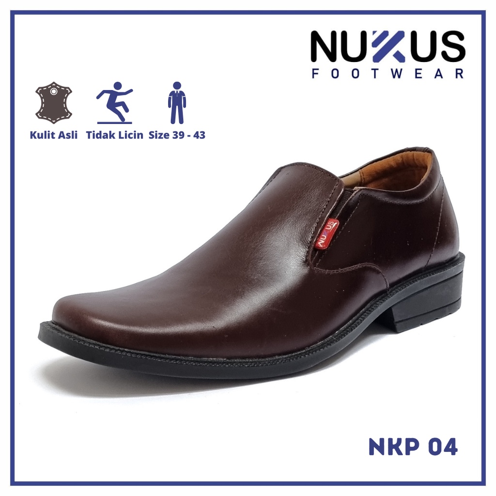 Nukus Sepatu Pantofel Pria Coklat Kulit Sapi Asli - NKP 04