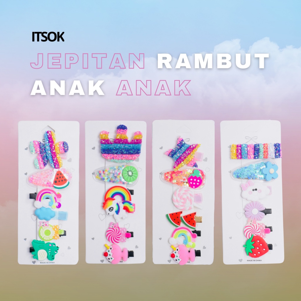 ITSOK JEPITAN RAMBUT ANAK 1 SET 6 PCS  / JEPIT RAMBUT KOREA / JEPITAN LUCU / JEPITAN IMPORT/PIN RAMBUT/FASHION BAYI ANAK/AKSESORIS RAMBUT