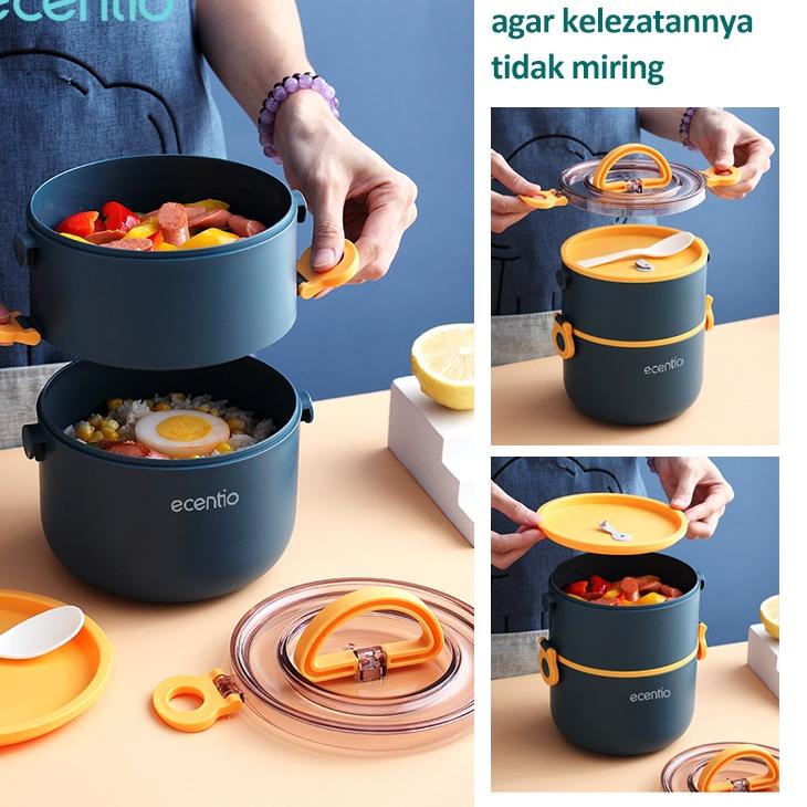 9.9 Flash Sale ecentio Lunch Box Set Kotak Makan Anti Tumpah Rantang Susun 2/3 Plastik Dengan Sendok