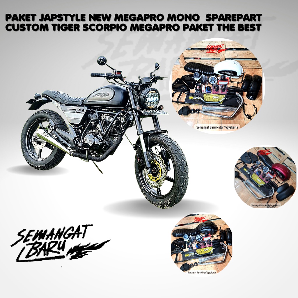 PAKET JAPSTYLE MEGAPRO MONO  SPAREPART CUSTOM TIGER SCORPIO MEGAPRO PAKET THE BEST