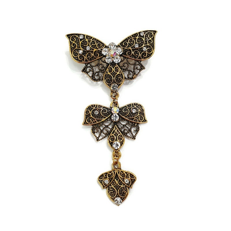 Bros Kebaya 3 Susun Terbaru Ukuran Kecil/Bros Pesta Mini/Bros Kutubaru Etnik/Bros Hijab Juntai-Gold Bakar 2