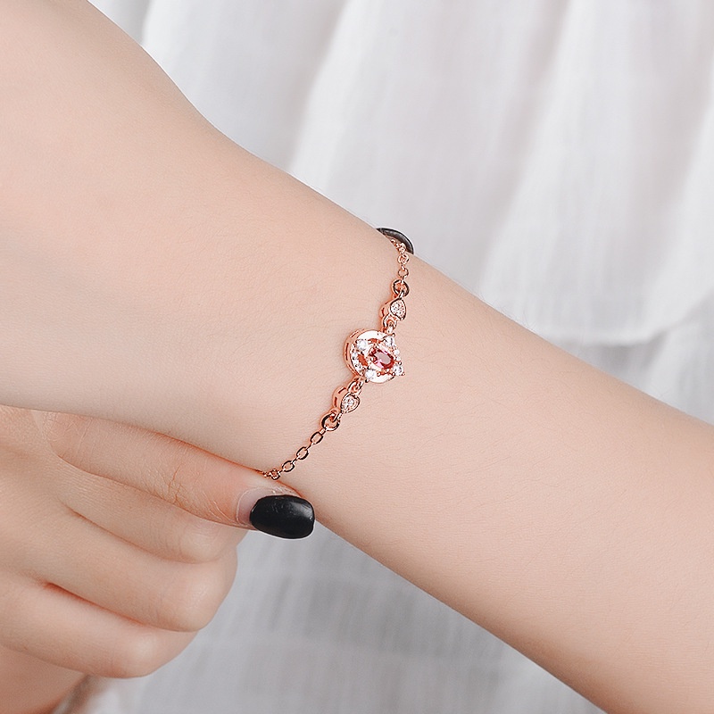 Gelang Bahan Stainless Steel Warna Rose Gold Desain Kucing Dan Hati Aksen Berlian Gaya Korea Untuk Wanita