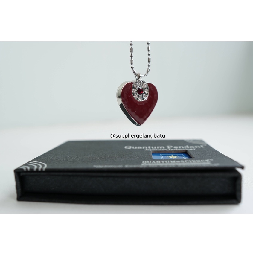 Kalung quantum pendant LOVE permata giok MERAH MAROON bersertifikat