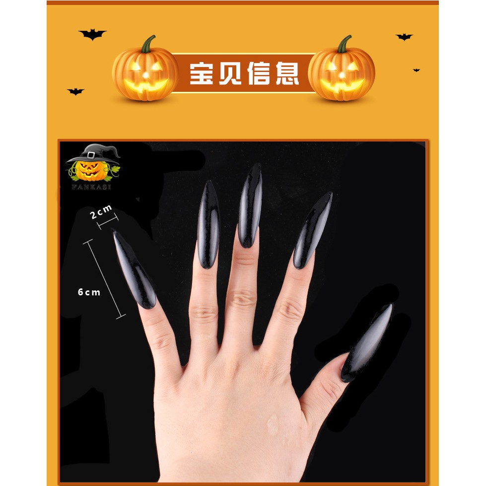 FANL 10 pcs fake nail kuku palsu panjang sadako kuntilanak vampir halloween rumah hantu