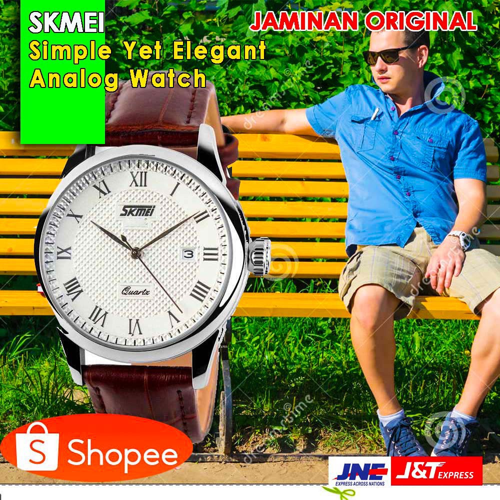 ORIGINAL SKMEI Jam Tangan Analog - 9058 CL [Pria] [Putih Coklat]