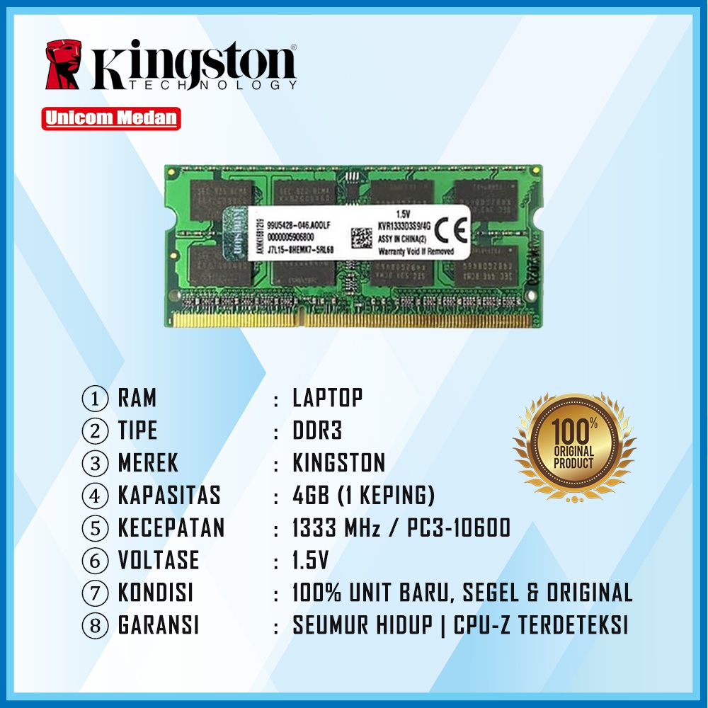 RAM LAPTOP DDR3 4GB 1333MHZ KINGSTON