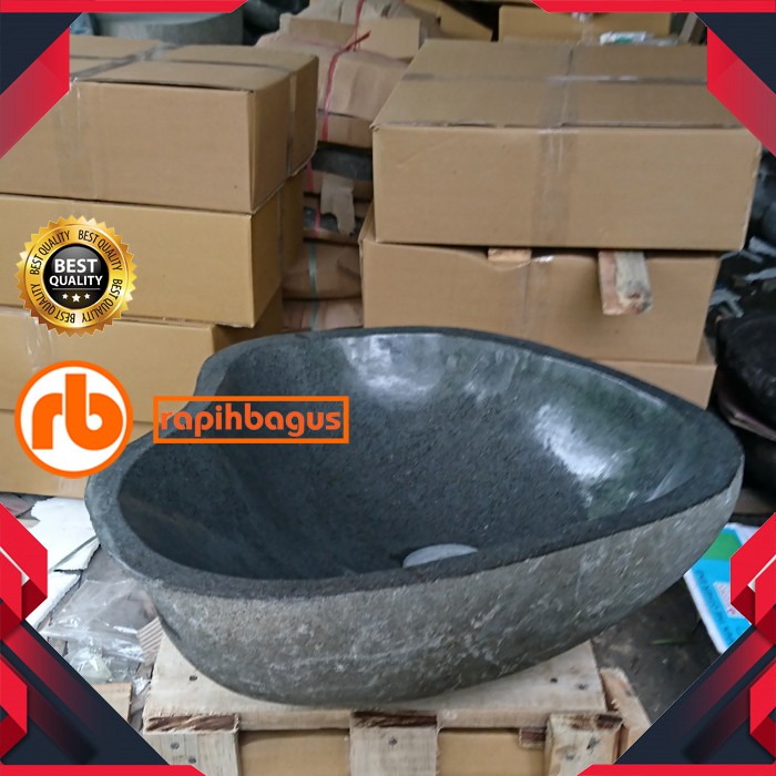 wastafel batu kali 45cm cantik natural bak cuci tangan di meja bukan tempel dinding tembok sifon afu