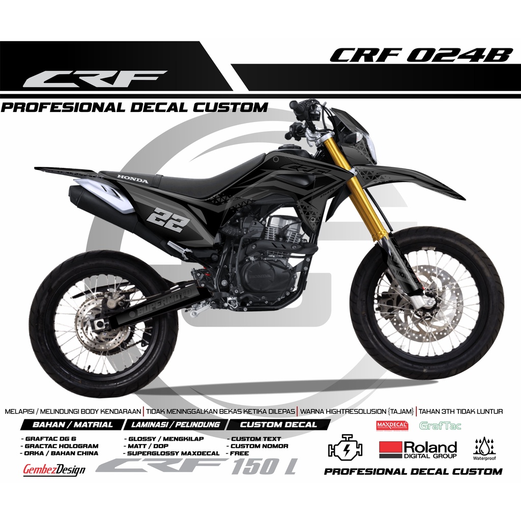 STICKER DECAL CRF 150L FULLBODY CUSTOM SIMPEL HITAM ABU2