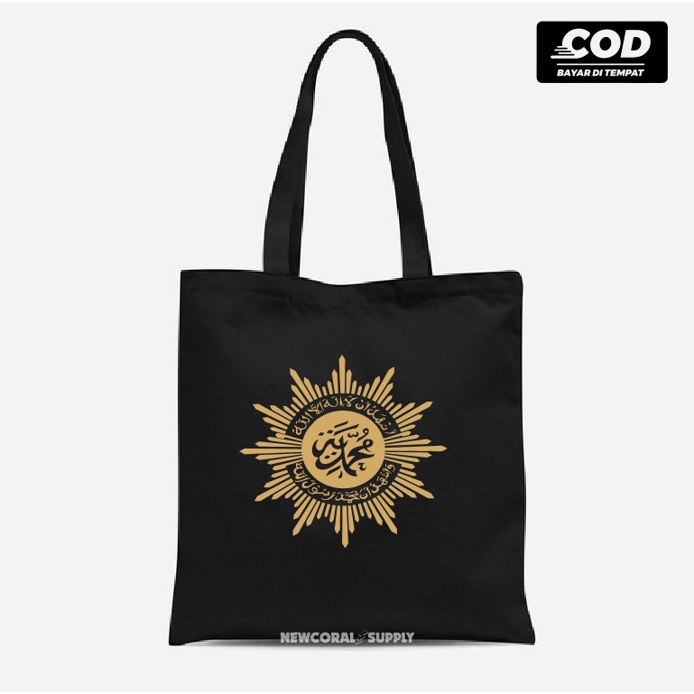 Tas Bahu ToteBag Logo Muhammadiyah Bahan Drill Premium Resleting Tali Kain 30 x 40 cm