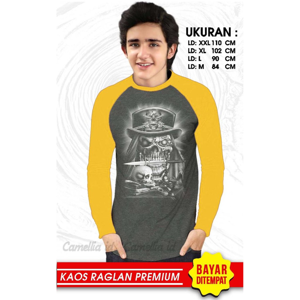 Kaos Raglan (TENGKORAK)/Kaos Pria Lengan Panjang/ Kaos Pria/ Kaos Cowok/ Kaos Oblong/Misty