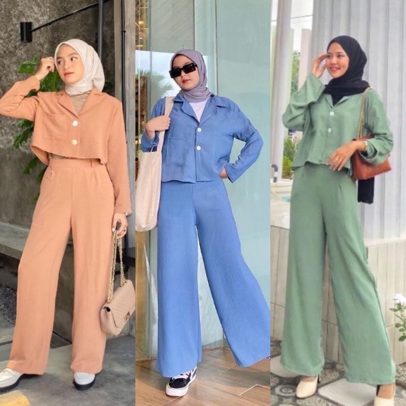 DIORA ONESET KULOT CRINKLE CROP BLOUSE WANITA | KEMEJA CRINKLE CROP | SET KULOT CRINKLE SETCEL WANIT