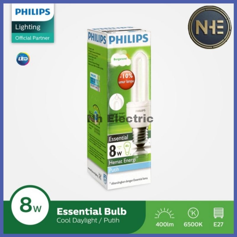 Lampu Philips Essential 8W Watt Putih CDL E27 - Esst 8 Watt Philips White 220V SNI