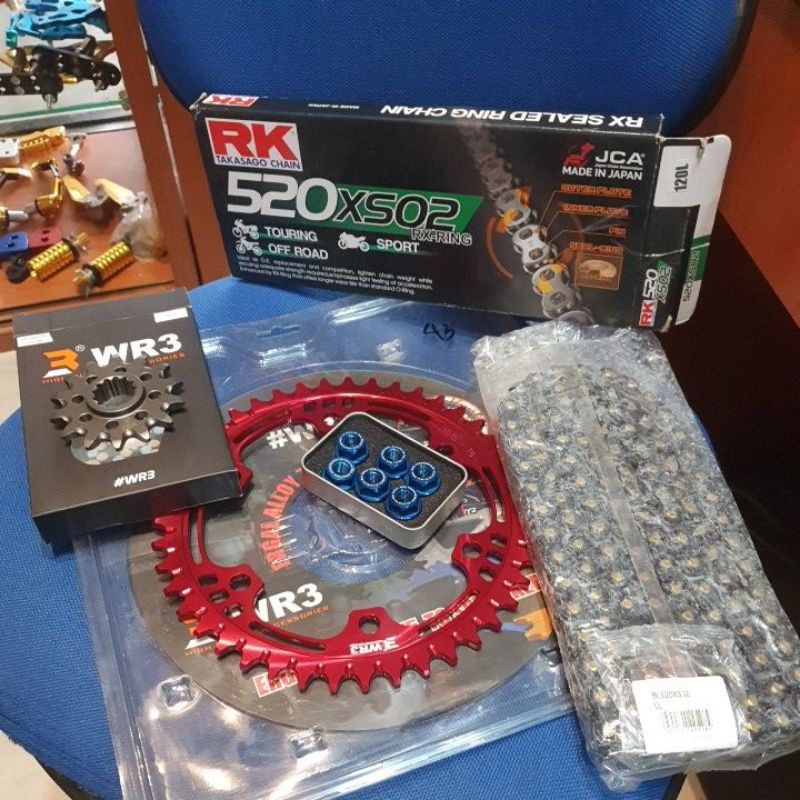Gear Gir Set Wr3 520 14 dan 520 43 Set Mur Gear Rantai RK XSO 2 520 120 Black Gold CBR 250 RR CBR250