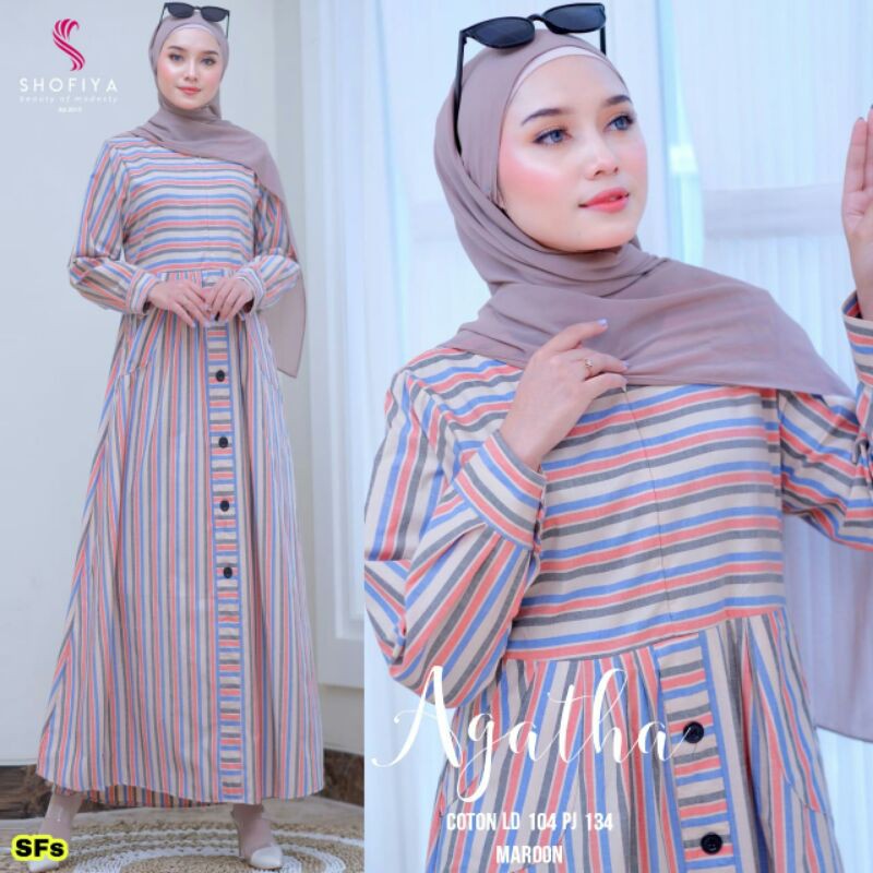 Maxi Dress Gamis Agatha Motif Salur Ori Shofiya