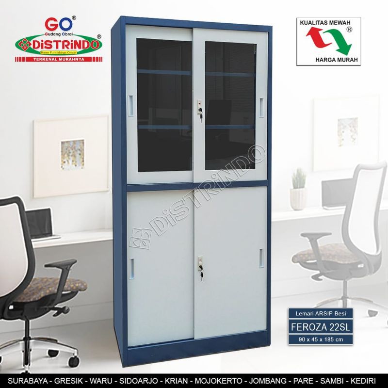 DISTRINDO Lemari Arsip Sliding Kaca Atas / File Cabinet Minimalis