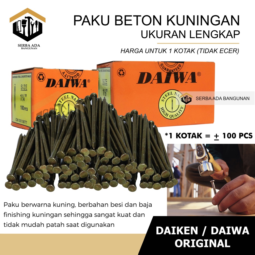 PAKU TEMBOK BETON KUNINGAN DAIWA DAIKEN DINDING BESI SIZE 1 - 11/2 - 11/4 - 2 - 21/2 - 3 - 4 INCH / HARGA 1 KOTAK FULL