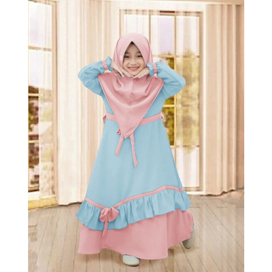 Baju Gamis Maxi SYARI LIST FIOLIN KID Anak Muslim Perempuan Usia 4 5 6 Tahun Pesta Lebaran Kondangan