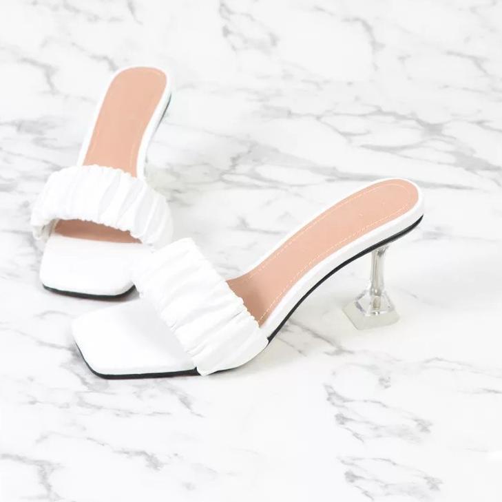 Terbaru.. Sandal Wanita Slop Hak Kaca Elegan