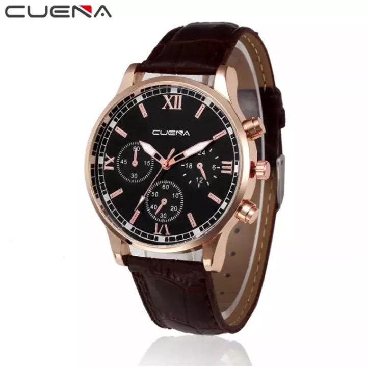 Jam Tangan Kasual Pria CUENA GNV CN5005 Anti Air / Jam Tangan Kulit Water Resistant + Box & Baterai 