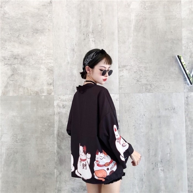 KIMONO CARDINGAN IMPORT WANITA JEPANG KOREA HAORI ORIGINAL KUCING CAT LUCU KY14