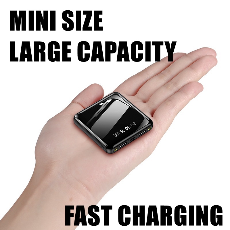 Mini Power Bank 20000mAh Powerbank Fast Charging with 4in1 Kabel Data Real Capacity 4 Output 3 Input Tipe C Micro Lightning USB LED Display