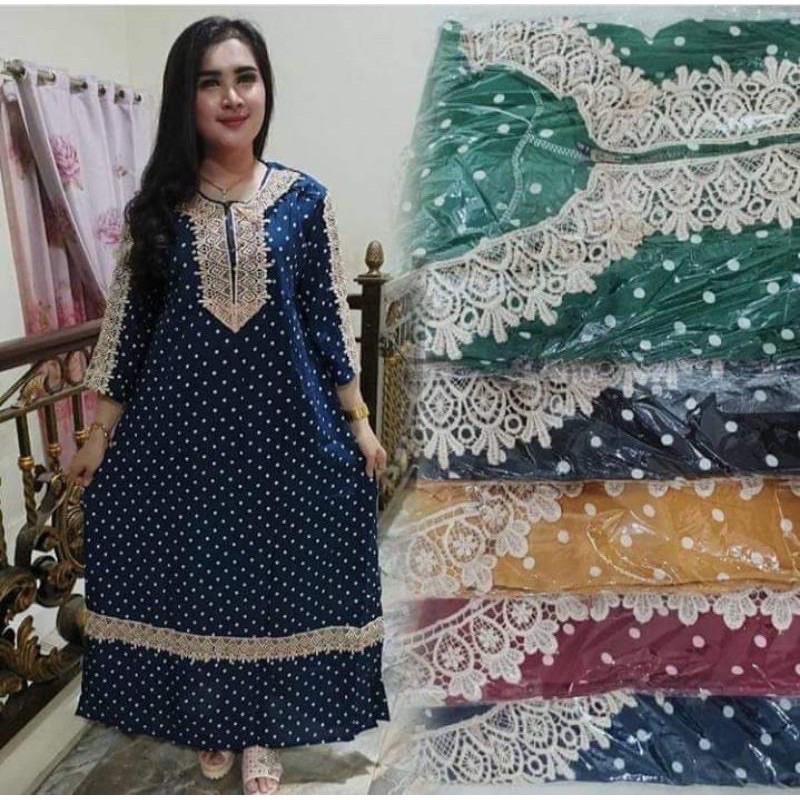 DASTER ARAB ZEEMA POLKA | RESLETING DEPAN BUSUI BUMIL | SANTUNG ADEM HALUS RENDA LENGAN PANJANG-Dstr.POLKA NAVY