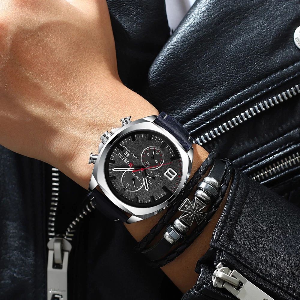 CURREN 8324 Jam Tangan Pria Analog Tali Kulit Chronograph Aktif WATCHKITE WKOS