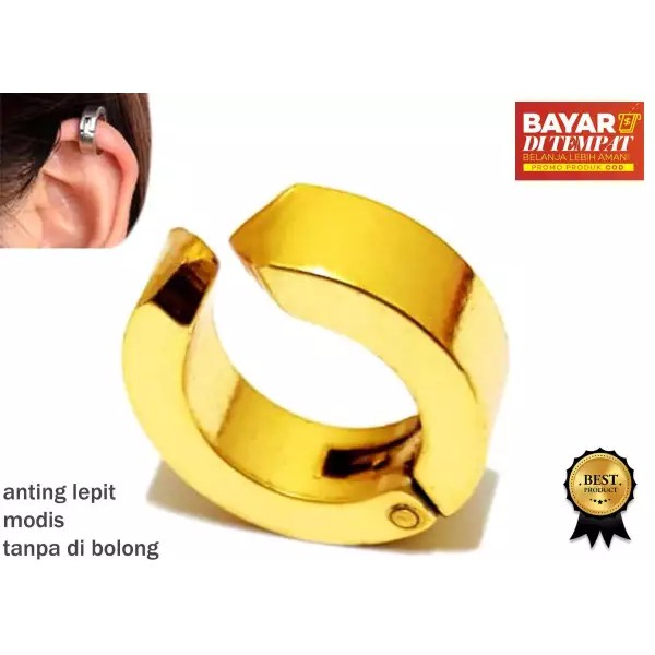 Anting Jepit Stainless Steel Anti Karat / Black /  Silver  /  Gold / TANPA HARUS MELOBANGI TELINGA