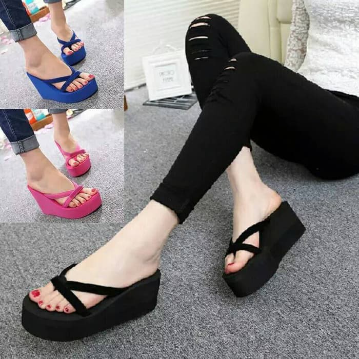 Wedges SANDAL WEDGES PLATFORM BLACK ORLIN ( WEDGES SPONS ) Wanita
