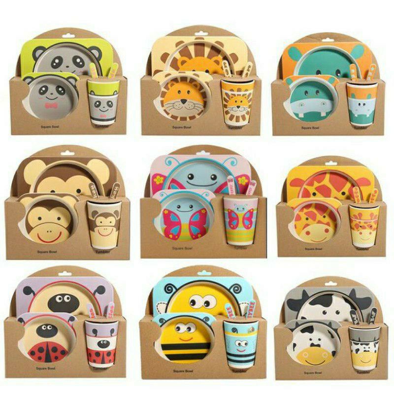 BAMBOO FIBER KIDS FEEDING SET BPA FREE - set peralatan makan mpasi bayi