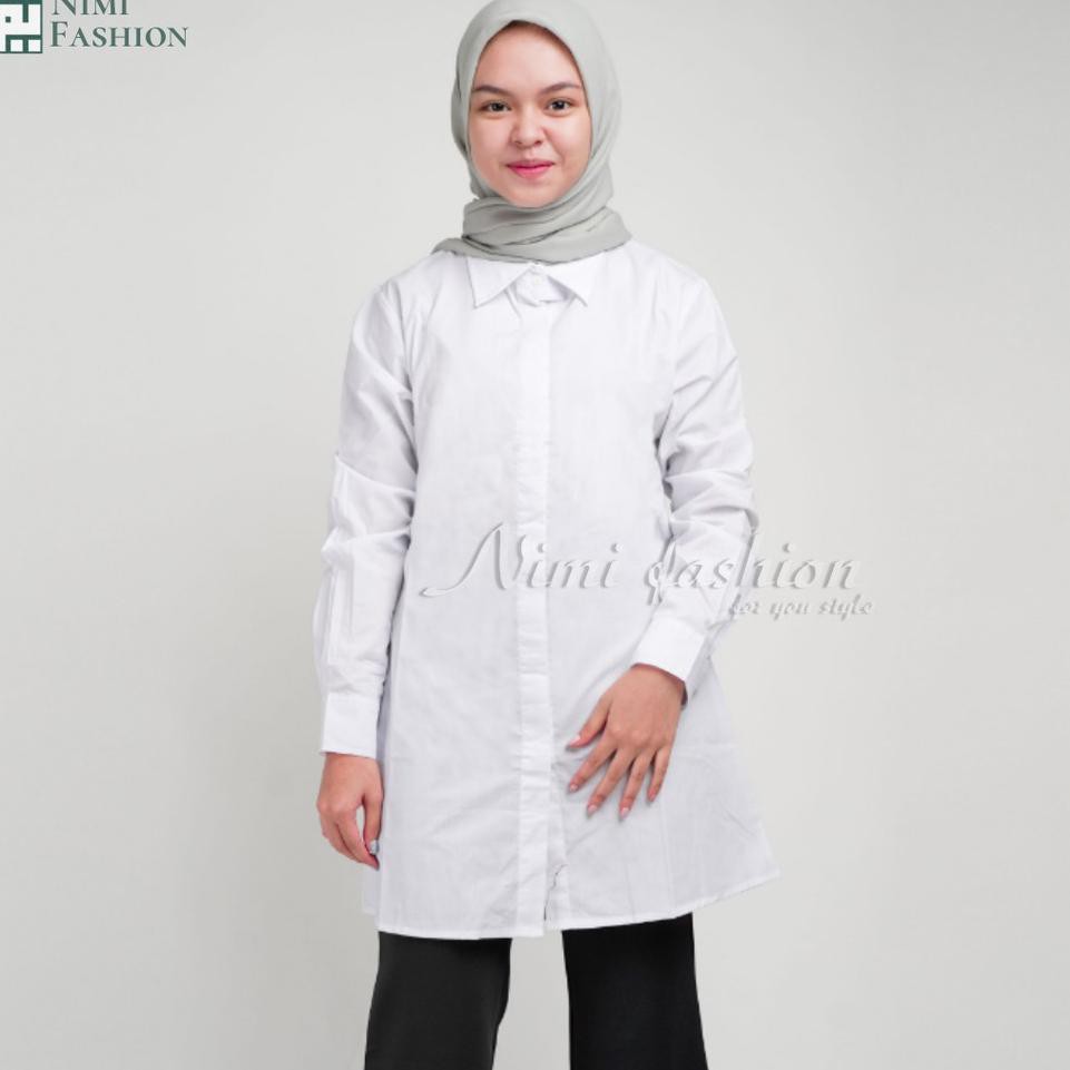 ♫ Kemeja Tunik Putih / Kemeja zara Atasan Polos Wanita Lengan Panjang / Kemeja Putih Panjang Fashion
