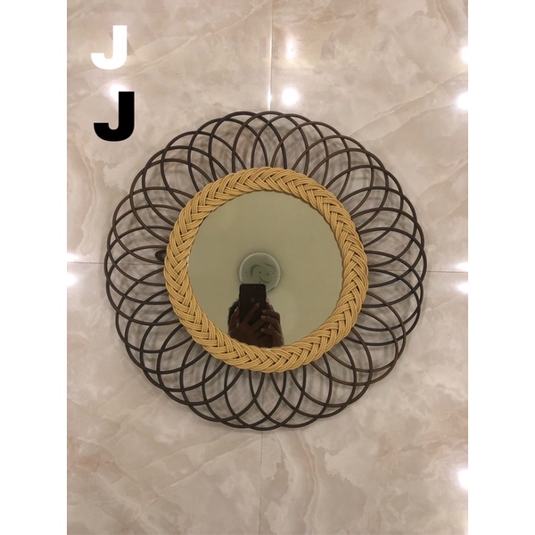 Kaca Cermin Dinding 25cm Anyaman Aesthetic Mirror Rotan Sintetis Kaca 25cm