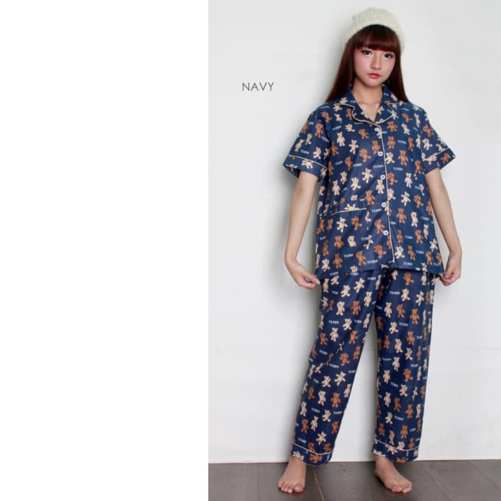 VIBELLECP - CP Vibelle shop grosir baju tidur piyama karakter fashion murah wanita-CP BEAR NAVY