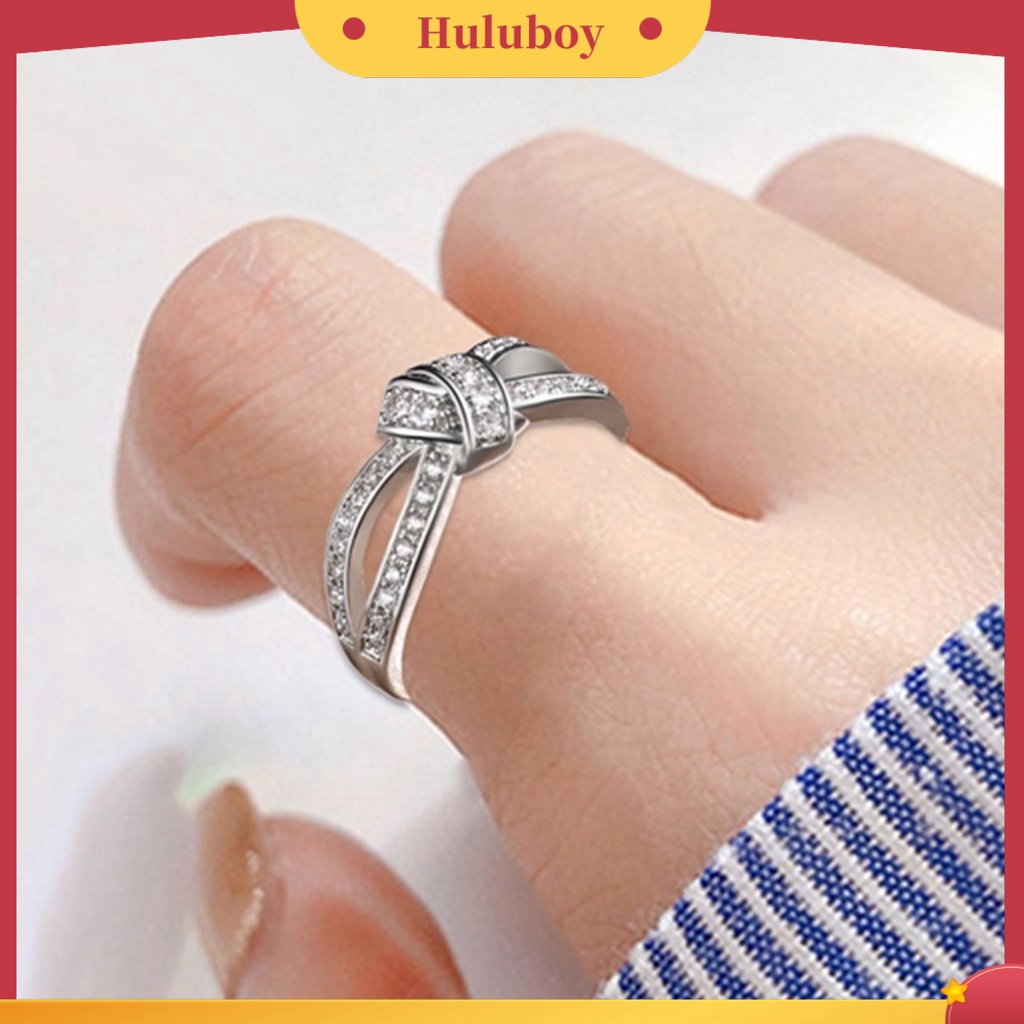 Hu Hu Hu Hu Hu Alat Bantu Pasang Kacamata♡ Cincin Bentuk Pita Aksen Berlian Imitasi Bahan Alloy Untuk Wanita