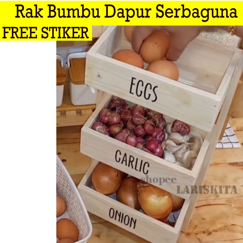 Rak Bawang Susun Kayu Kekinian | Rak Bumbu Dapur Serbaguna Minimalis kwalitas premium