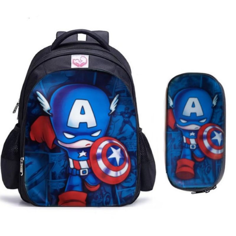 Tas Ransel Fashion Sekolah Anak Laki Laki PAUD TK SD Marvel Super Hero Kapten Amerika Tas Anak Sekol