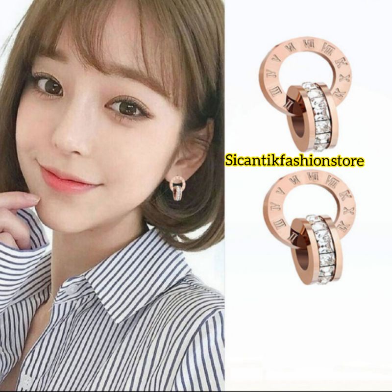 Anting Titanium Wanita Korea Rose Gold Model Ring Terlaris Anti Karat selamanya Anting Wanita Kekinian Mewah Terbaru Warna Rose Gold Anting Ring Rose Gold