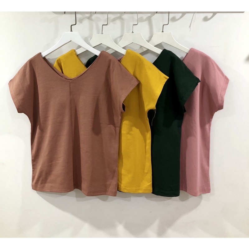 KAOS LA DRESS V NECK GARIS TENGAH IMPORT BANGKOK (BJLD351)