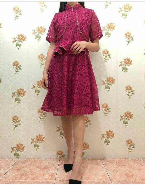 Dress pesta Mewah full brukat casual /Dress formal A-line dress Ld 102cm Ken-112