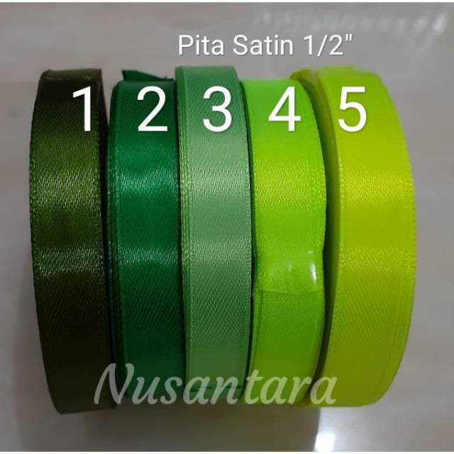 Pita Satin 1/2&quot; per roll, Pita satin 1/2 inch Green series, Pita Satin 1.25cm seri hijau per roll