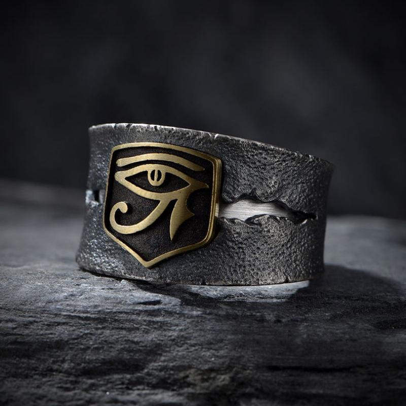 Cincin Model Terbuka Desain Mata Horus Gaya Retro Hip Hop Untuk Pria