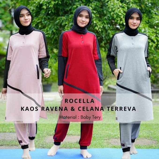 KAOS YOGA/SENAM/OLAHRAGA MUSLIMAH-ROCELLA ORIGINAL BRAND RAVENA(S-XL)