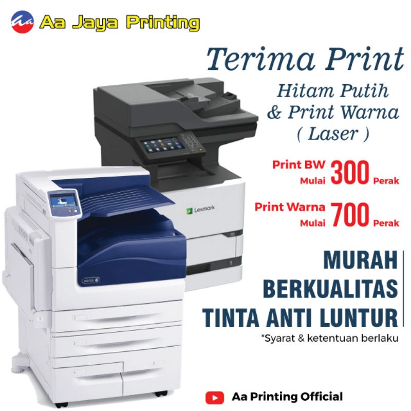 

PRINT LASER / CETAK DOKUMEN / PRINT DOKUMEN / SIZE A4/F4/BW-COLOR-HARGA PERMUKA (Anti luntur )