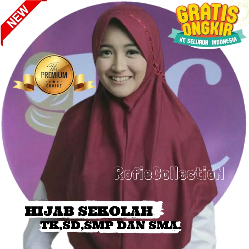 KERUDUNG SEKOLAH RABBANI KW PREMIUM TK SD SMP DAN SMA BAHAN KAOS POLOS PITA ATAS WARNA HITAM PUTIH B